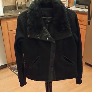 Me Jane Black Bomber Jacket with Faux Fur Collar